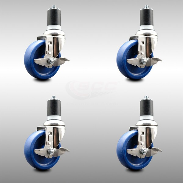 Service Caster 4 Inch 316SS Solid Poly Swivel 1-3/4 Inch Expanding Stem Caster Set Brake SCC SCC-SS316EX20S414-SPUS-TLB-134-4 - main